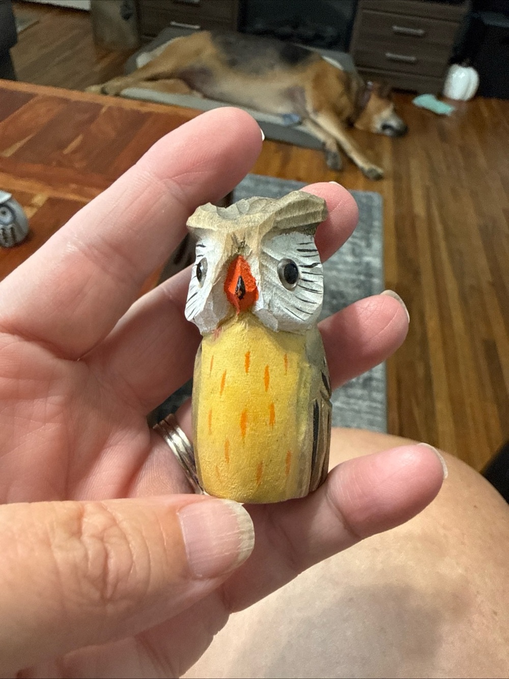 Hand-Painted Wooden Owl Bird Figurine Pencil Sharpener- Yellow 2.25"